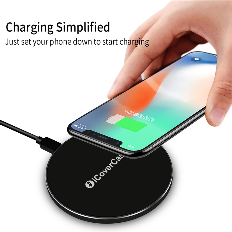 ICOVERCASE Ultra-thin Round Shaped Qi Wireless Fast Charging Mat for iPhone X/8/8 Plus Etc. - Black-5