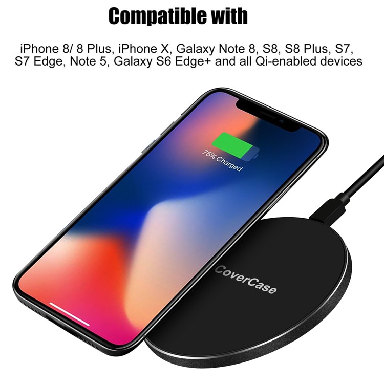 ICOVERCASE Ultra-thin Round Shaped Qi Wireless Fast Charging Mat for iPhone X/8/8 Plus Etc. - Black-6