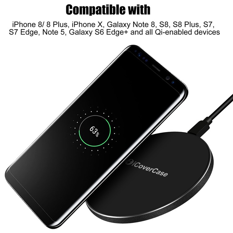 ICOVERCASE Ultra-thin Round Shaped Qi Wireless Fast Charging Mat for iPhone X/8/8 Plus Etc. - Black-8