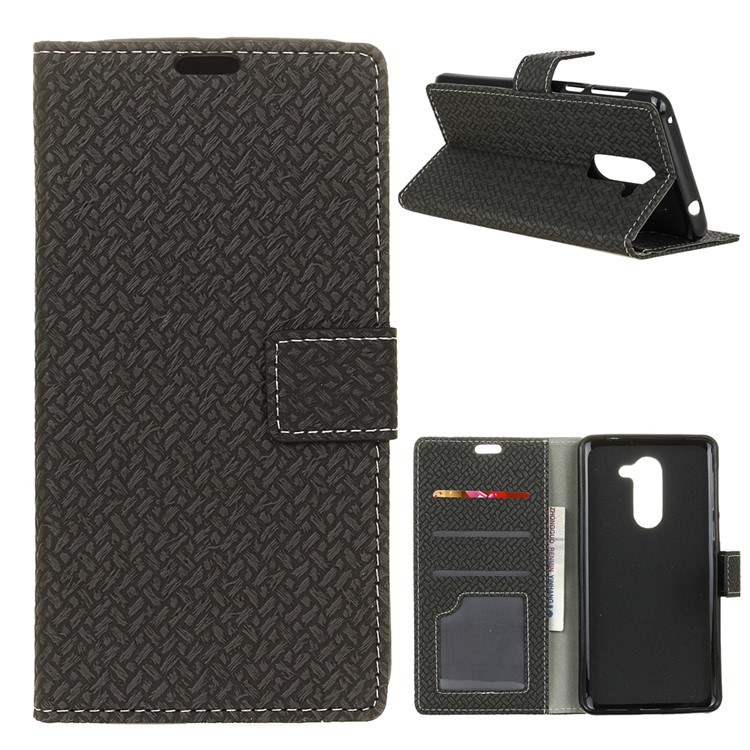 Woven Pattern Wallet Leather Stand Case for Alcatel 3x - Black-1