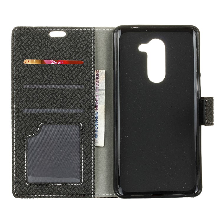 Woven Pattern Wallet Leather Stand Case for Alcatel 3x - Black-5