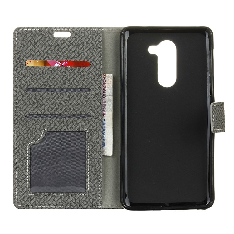 Woven Pattern Wallet Leather Stand Cover for Alcatel 3x - Grey-3
