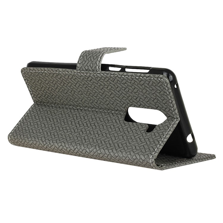 Woven Pattern Wallet Leather Stand Cover for Alcatel 3x - Grey-4