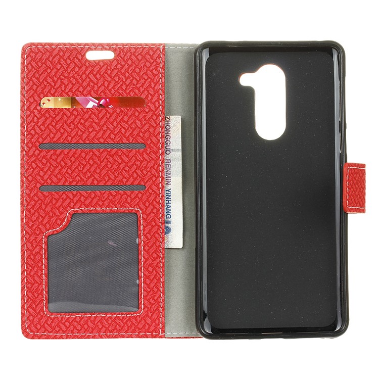 Woven Pattern Wallet Leather Magnetic Case for Alcatel 3x - Red-3