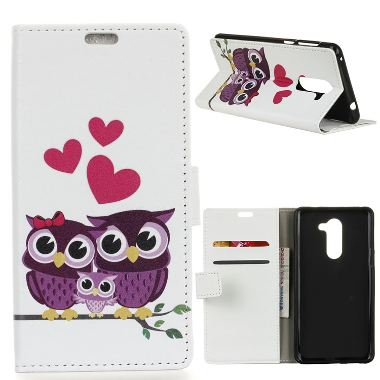 Pattern Printing Stand Leather Wallet Mobile Case for Alcatel 3x - Sweet Owl Family-1