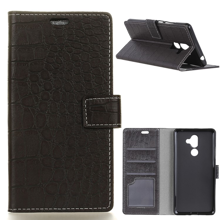 Vintage Crocodile Texture Wallet Leather Cover Case for Alcatel 3x - Black-1
