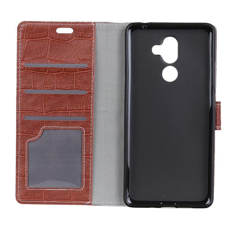 Vintage Crocodile Texture Wallet Leather Protection Mobile Phone Shell for Alcatel 3x - Brown-3