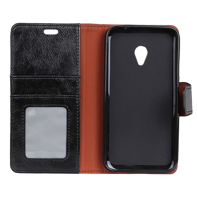 Textured Split Leather Wallet Stand Phone Cover for Alcatel 1X - Black-5