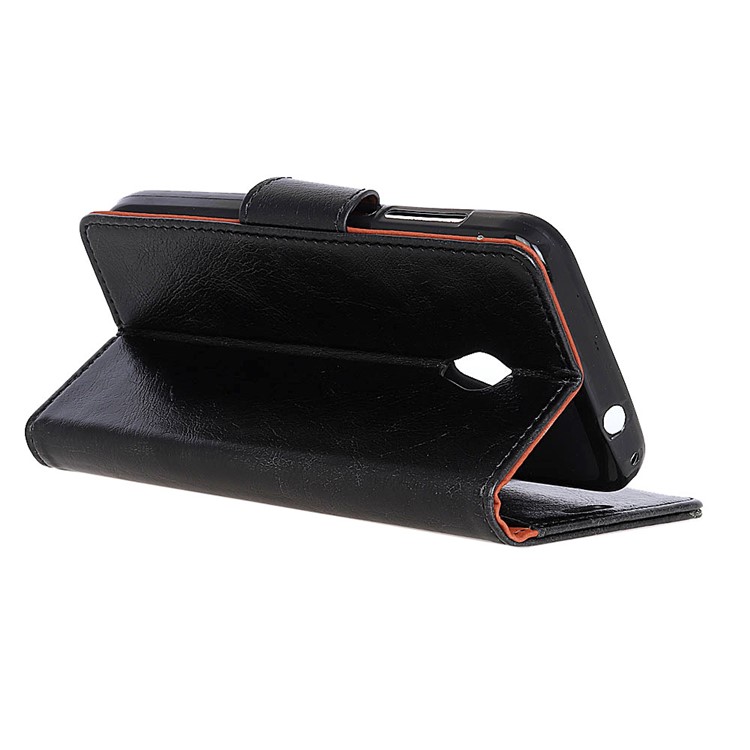 Textured Split Leather Wallet Stand Phone Cover for Alcatel 1X - Black-6