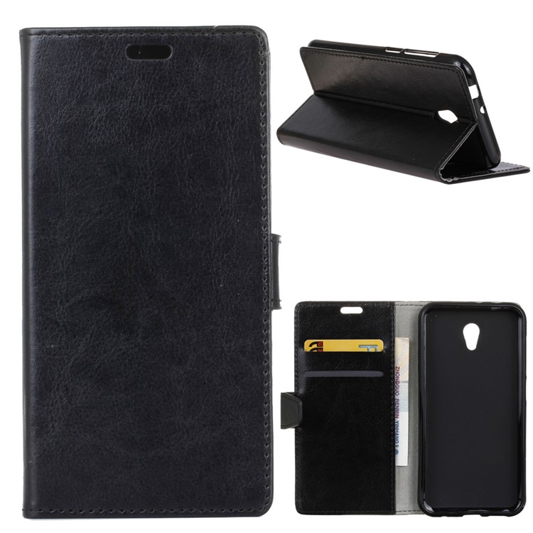 Crazy Horse Texture Wallet Stand Leather Cell Phone Case for Alcatel 1C - Black-1