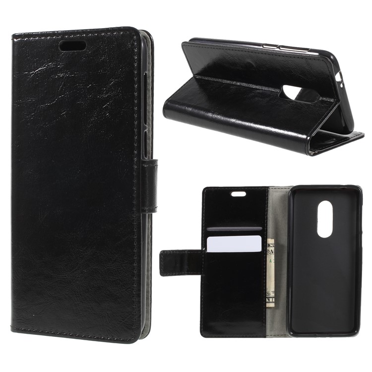 Crazy Horse PU Leather Wallet Stand Case for Alcatel 3 - Black-1