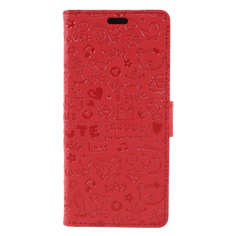 Cartoon Graffiti Pattern Leather Flip Stand Mobile Casing Cover for Alcatel 3 - Red-3