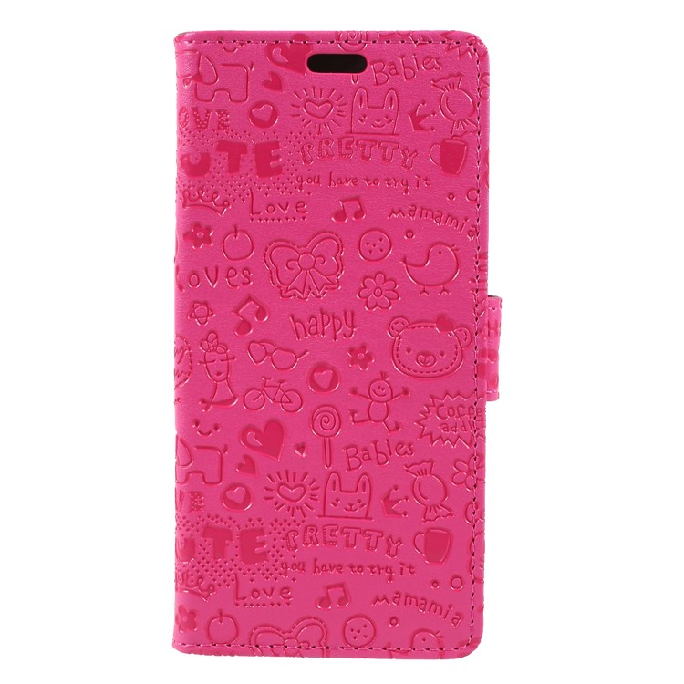 Cartoon Graffiti Pattern PU Leather Folio Stand Cover for Alcatel 3 - Rose-1