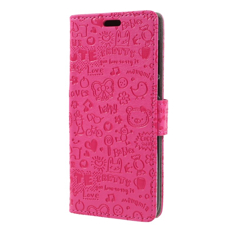 Cartoon Graffiti Pattern PU Leather Folio Stand Cover for Alcatel 3 - Rose-3