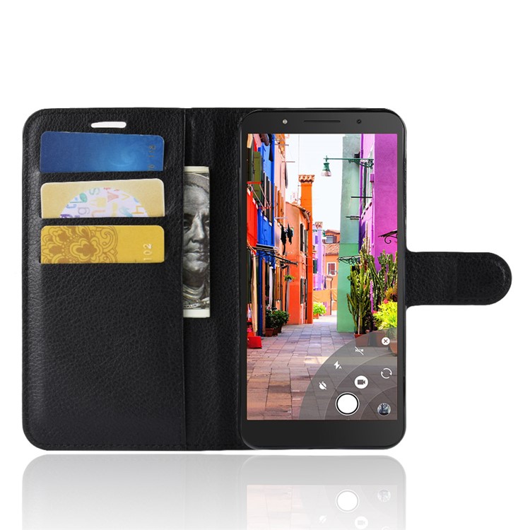 Litchi Skin Wallet Leather Stand Case for Alcatel 1C - Black-4