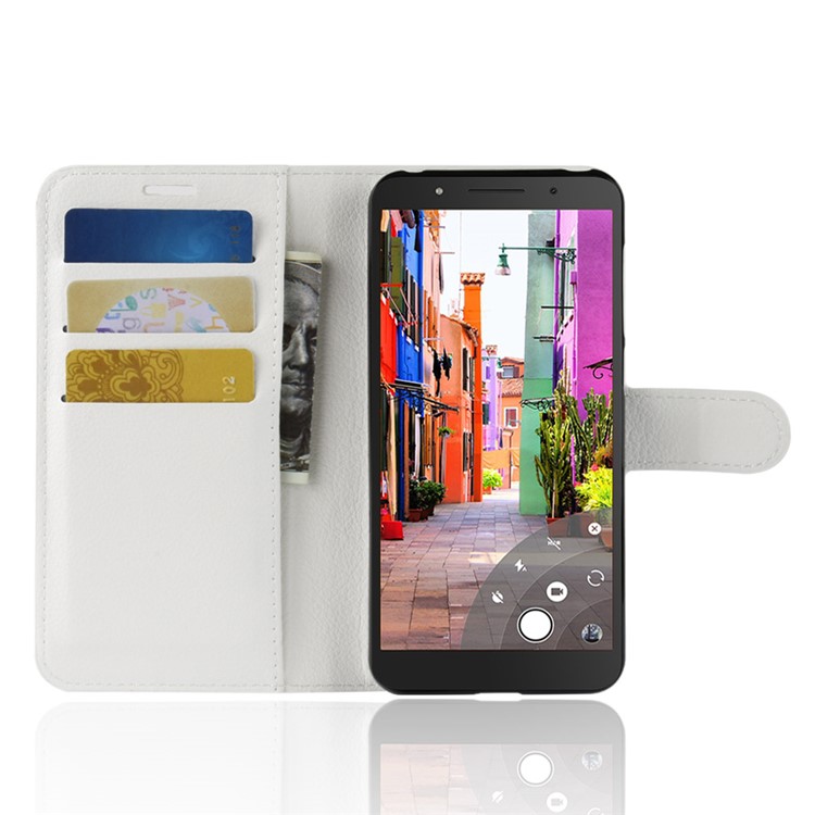 Litchi Skin Wallet Leather Stand Cover for Alcatel 1C - White-4
