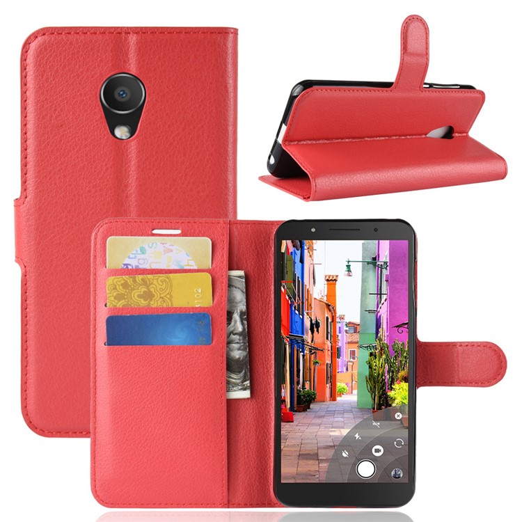 Litchi Skin Wallet Leather Magnetic Case for Alcatel 1C - Red-1