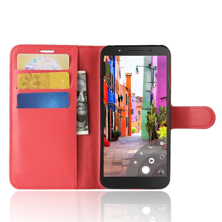 Litchi Skin Wallet Leather Magnetic Case for Alcatel 1C - Red-4