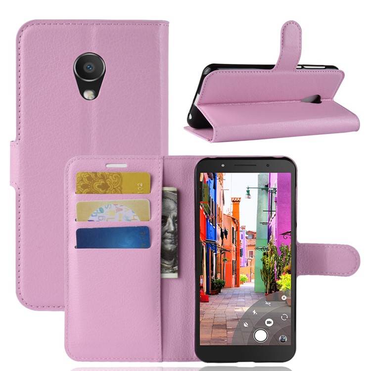 Litchi Skin Magnetic Leather Stand Cover for Alcatel 1C - Pink-1