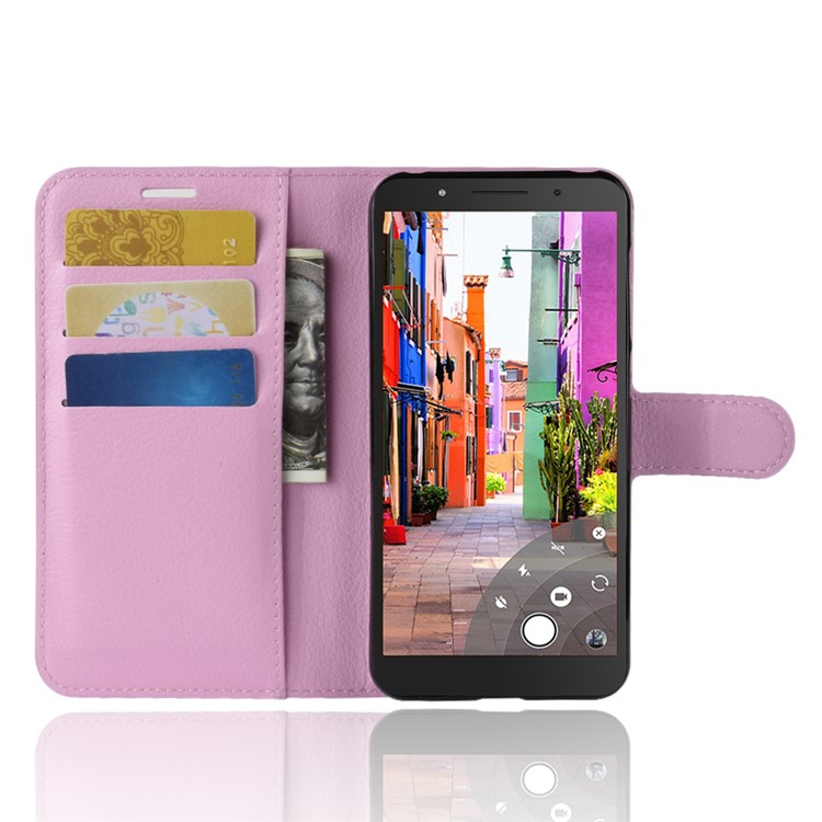 Litchi Skin Magnetic Leather Stand Cover for Alcatel 1C - Pink-4