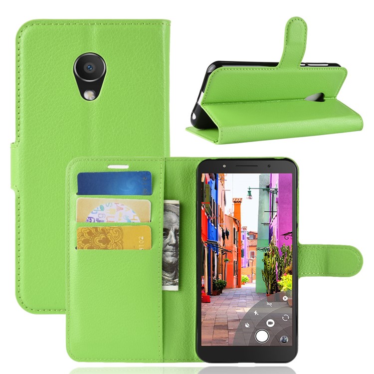 Litchi Skin Wallet Leather Case with Stand for Alcatel 1C - Green-1
