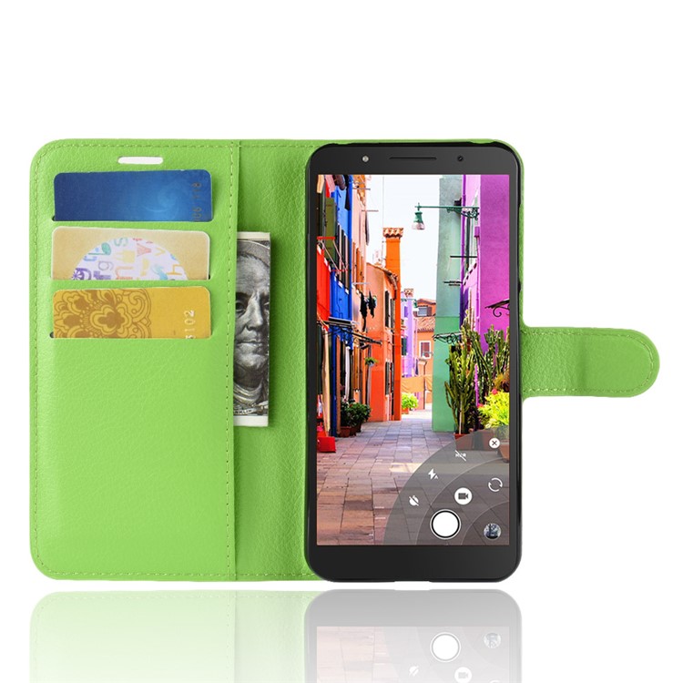 Litchi Skin Wallet Leather Case with Stand for Alcatel 1C - Green-4