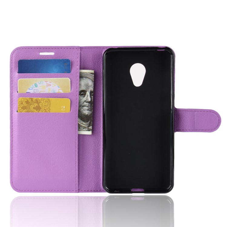 Litchi Skin Leather Stand Cover with Card Slots for Alcatel 1C - Purple-3