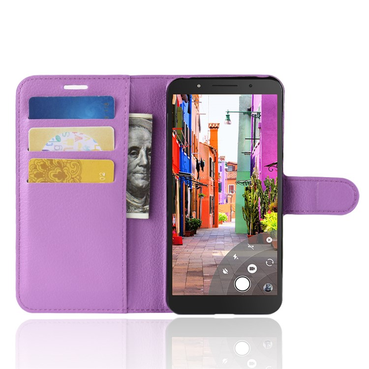 Litchi Skin Leather Stand Cover with Card Slots for Alcatel 1C - Purple-4