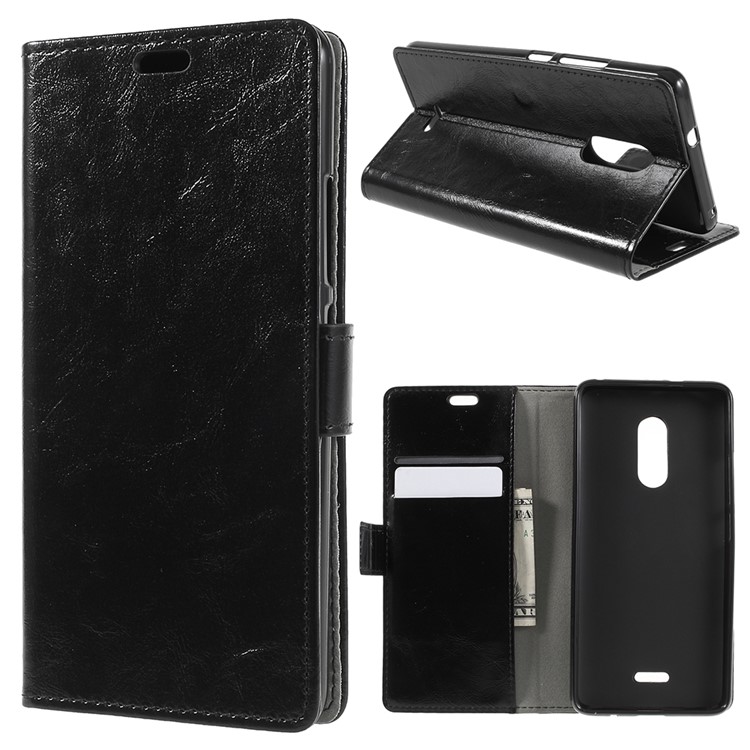Crazy Horse PU Leather Magnetic Stand Wallet Case for Alcatel 3C - Black-1