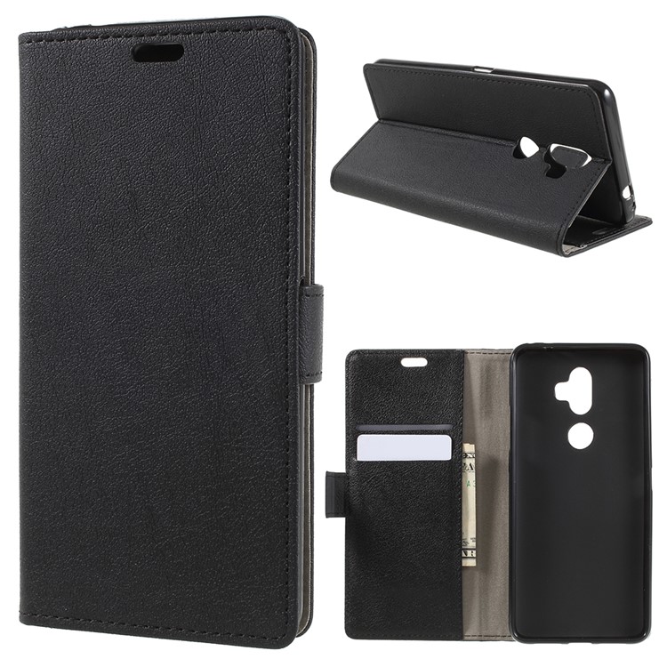 Wallet Stand Magnetic Flip Leather Phone Case for Alcatel 3v - Black-1