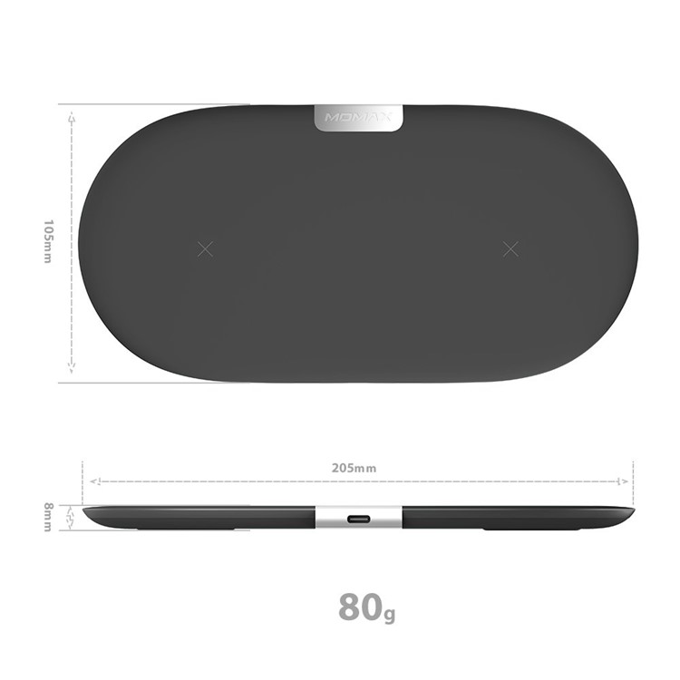 MOMAX Q. Pad Dual Quick Charge Qi Wireless Charging Pad for iPhone X/8/8 Plus, Samsung Note S9 - Black-2