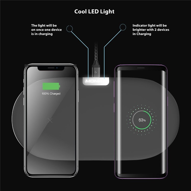 MOMAX Q. Pad Dual Quick Charge Qi Wireless Charging Pad for iPhone X/8/8 Plus, Samsung Note S9 - Black-4