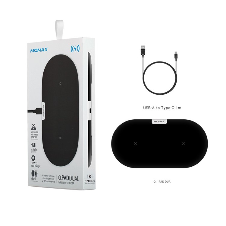 MOMAX Q. Pad Dual Quick Charge Qi Wireless Charging Pad for iPhone X/8/8 Plus, Samsung Note S9 - Black-7