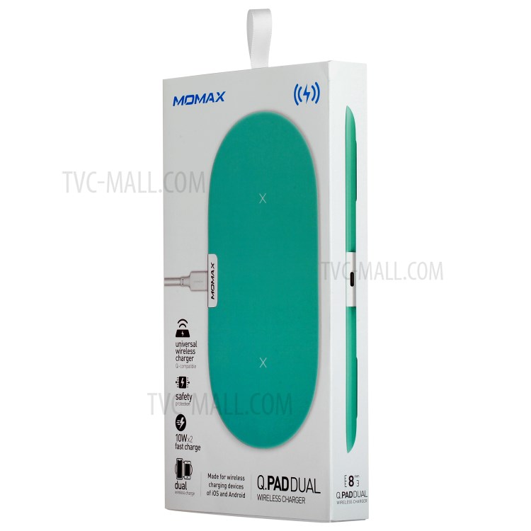 MOMAX Q. Pad Dual Quick Charge Qi Wireless Charging Mat for iPhone X/8/8 Plus, Samsung Note S9 - Cyan-12
