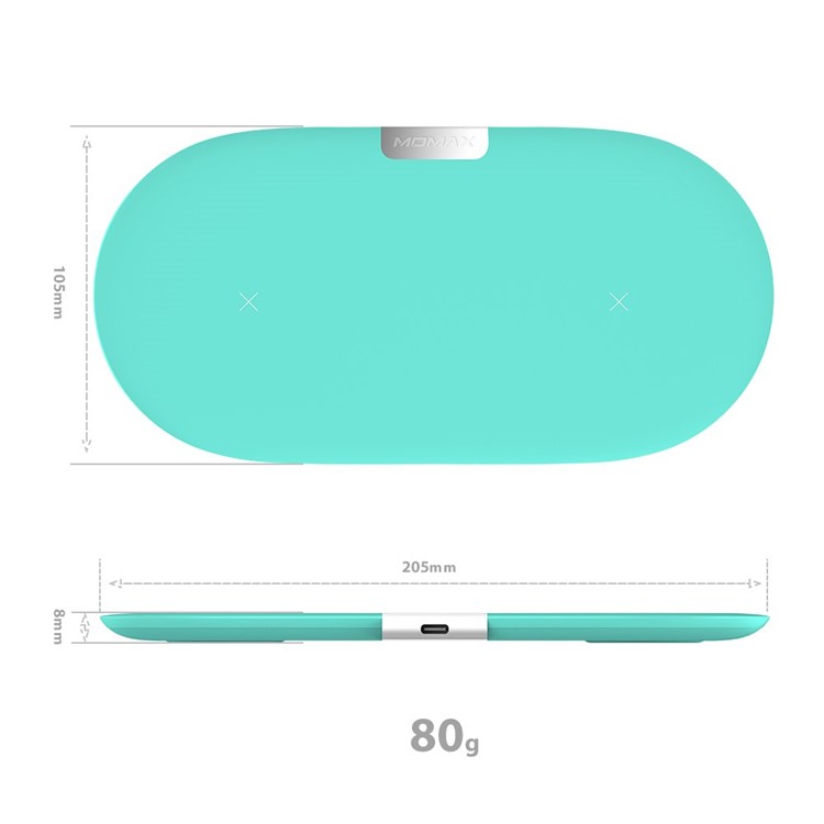 MOMAX Q. Pad Dual Quick Charge Qi Wireless Charging Mat for iPhone X/8/8 Plus, Samsung Note S9 - Cyan-2