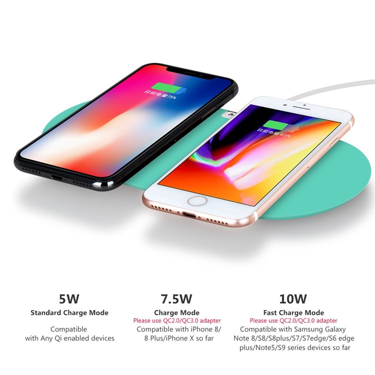 MOMAX Q. Pad Dual Quick Charge Qi Wireless Charging Mat for iPhone X/8/8 Plus, Samsung Note S9 - Cyan-3