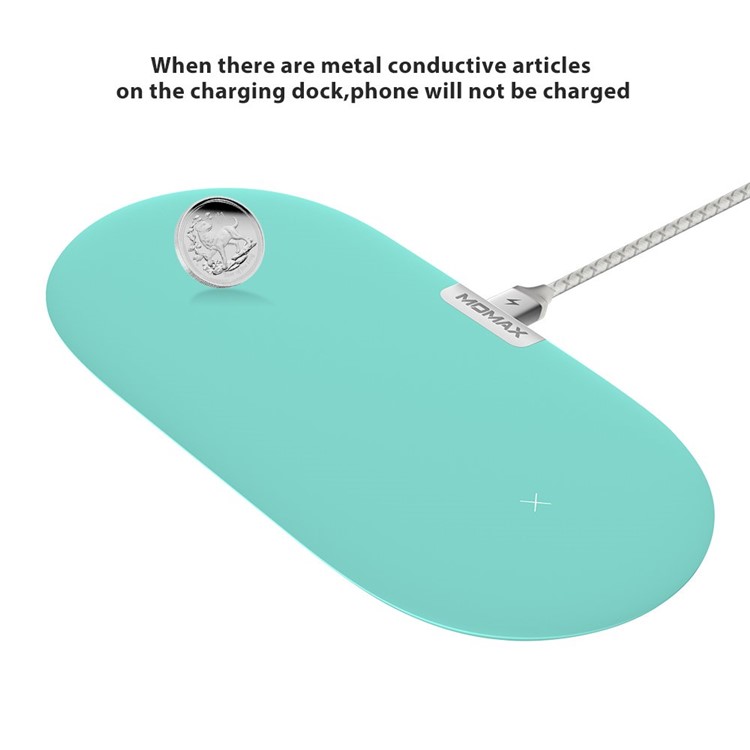 MOMAX Q. Pad Dual Quick Charge Qi Wireless Charging Mat for iPhone X/8/8 Plus, Samsung Note S9 - Cyan-5