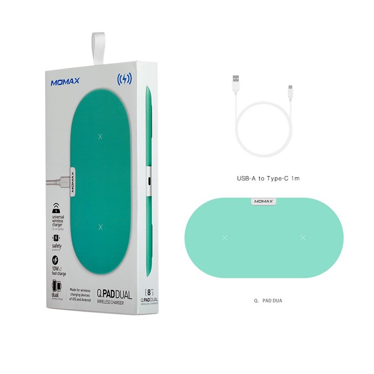 MOMAX Q. Pad Dual Quick Charge Qi Wireless Charging Mat for iPhone X/8/8 Plus, Samsung Note S9 - Cyan-7
