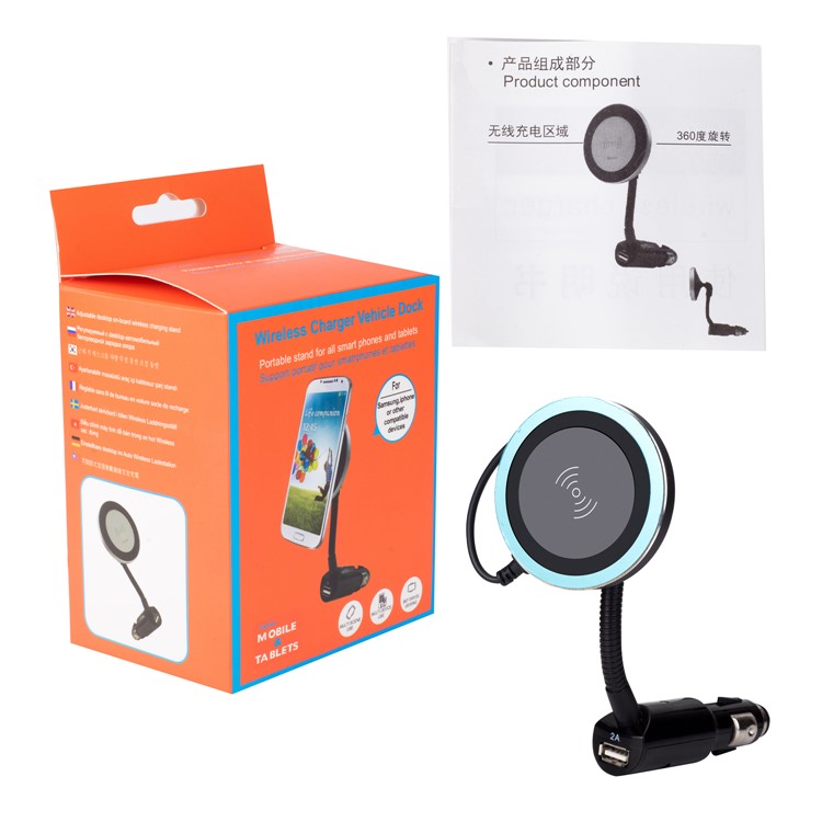 WH-10A 360 Degree Rotating Magnet Qi Wireless Charger 2A USB Car Charger for iPhone Samsung etc.-8