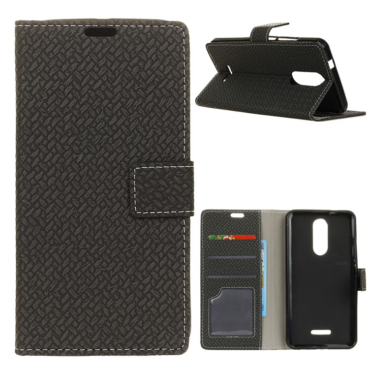 Woven Texture Wallet Stand Leather Phone Case for Alcatel 3C - Black-1