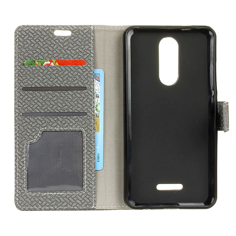 Woven Texture Wallet Stand Leather Phone Cover for Alcatel 3C - Grey-3