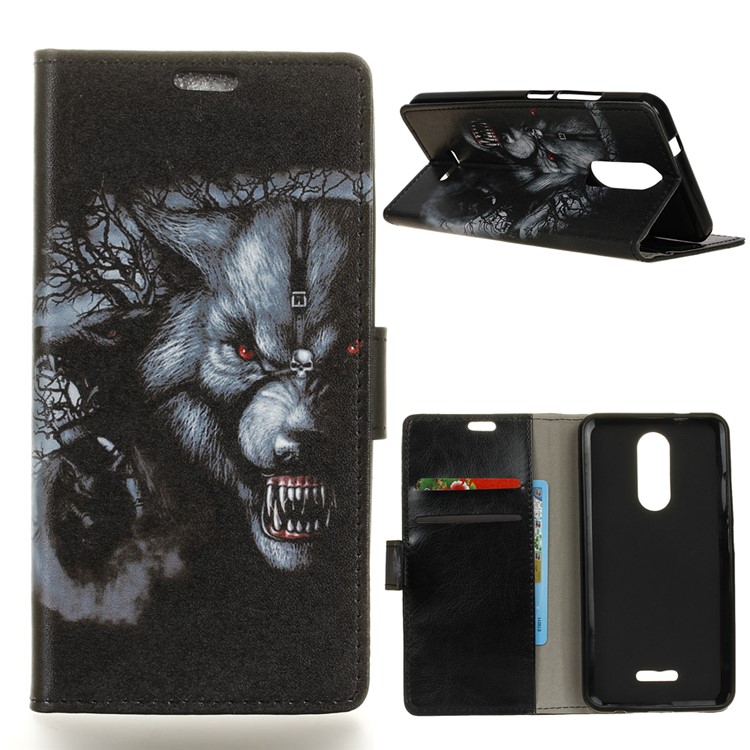 Pattern Printing Stand Leather Wallet Mobile Case for Alcatel 3C - Fierce Wolf-1