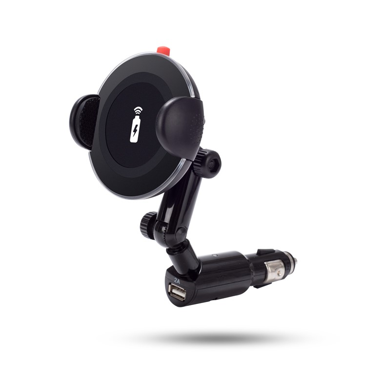 WH-11A 360 Degree Rotating Qi Wireless Charger 2A USB Car Charger for iPhone Samsung etc.-2