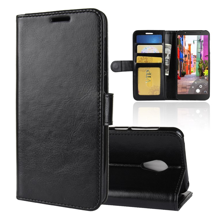 Crazy Horse Texture Wallet Stand Leather Phone Case for Alcatel 1C - Black-1