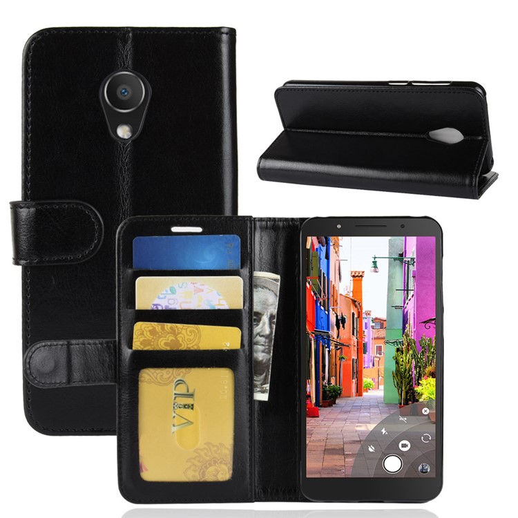 Crazy Horse Texture Wallet Stand Leather Phone Case for Alcatel 1C - Black-2
