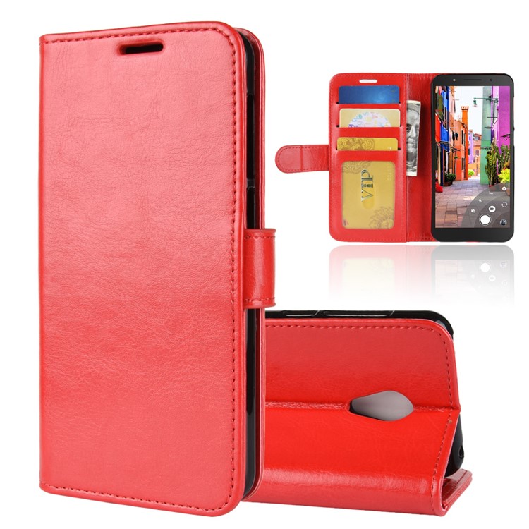 Crazy Horse Texture Wallet Stand Leather Phone Shell for Alcatel 1C - Red-1