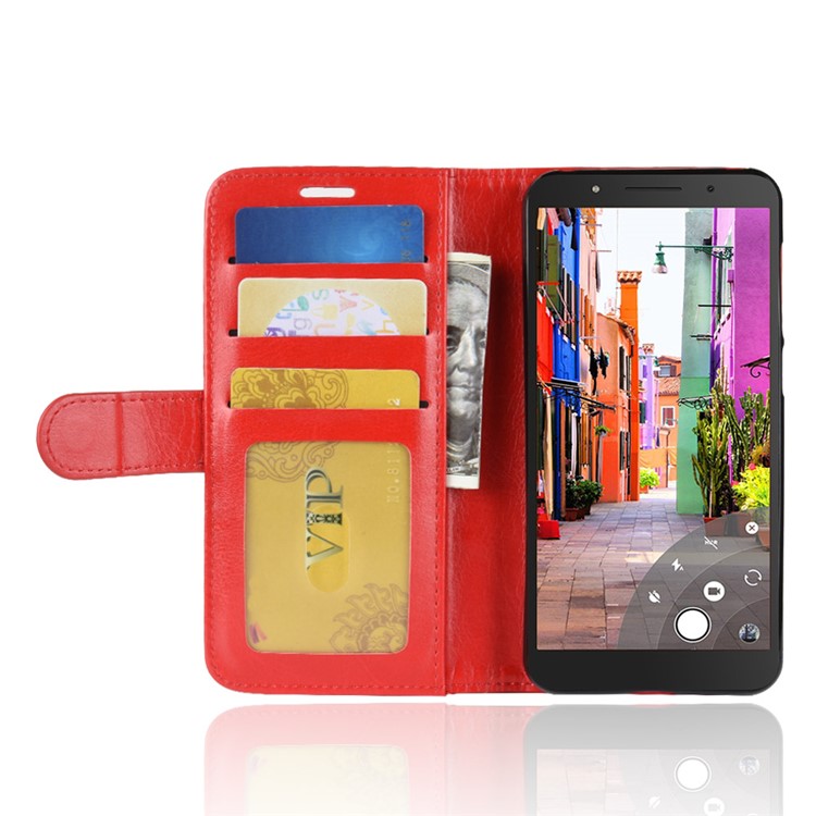 Crazy Horse Texture Wallet Stand Leather Phone Shell for Alcatel 1C - Red-6