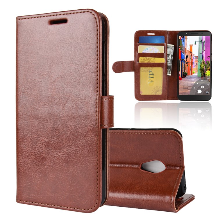 Crazy Horse Texture Wallet Stand Leather Mobile Casing for Alcatel 1C - Brown-1