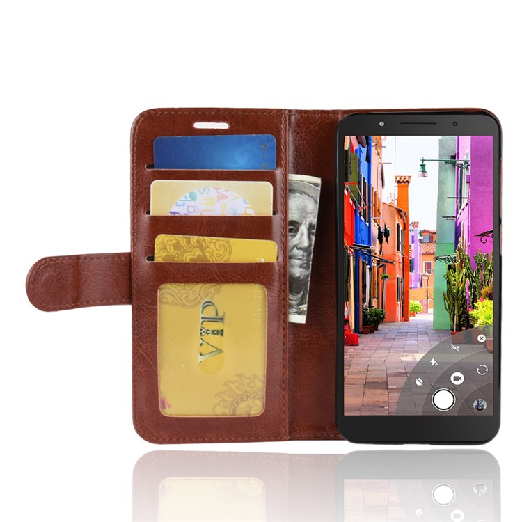 Crazy Horse Texture Wallet Stand Leather Mobile Casing for Alcatel 1C - Brown-6
