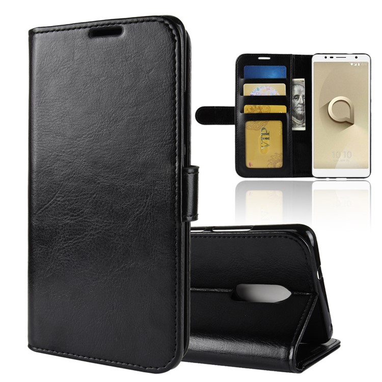 Crazy Horse Texture Wallet Stand Leather Phone Case for Alcatel 3C - Black-1
